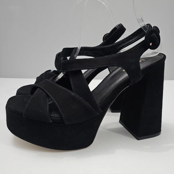 NEW Larroude Bee Platform Womens 9.5 Sandal Chunky Block Heel Black Suede - Picture 1 of 14